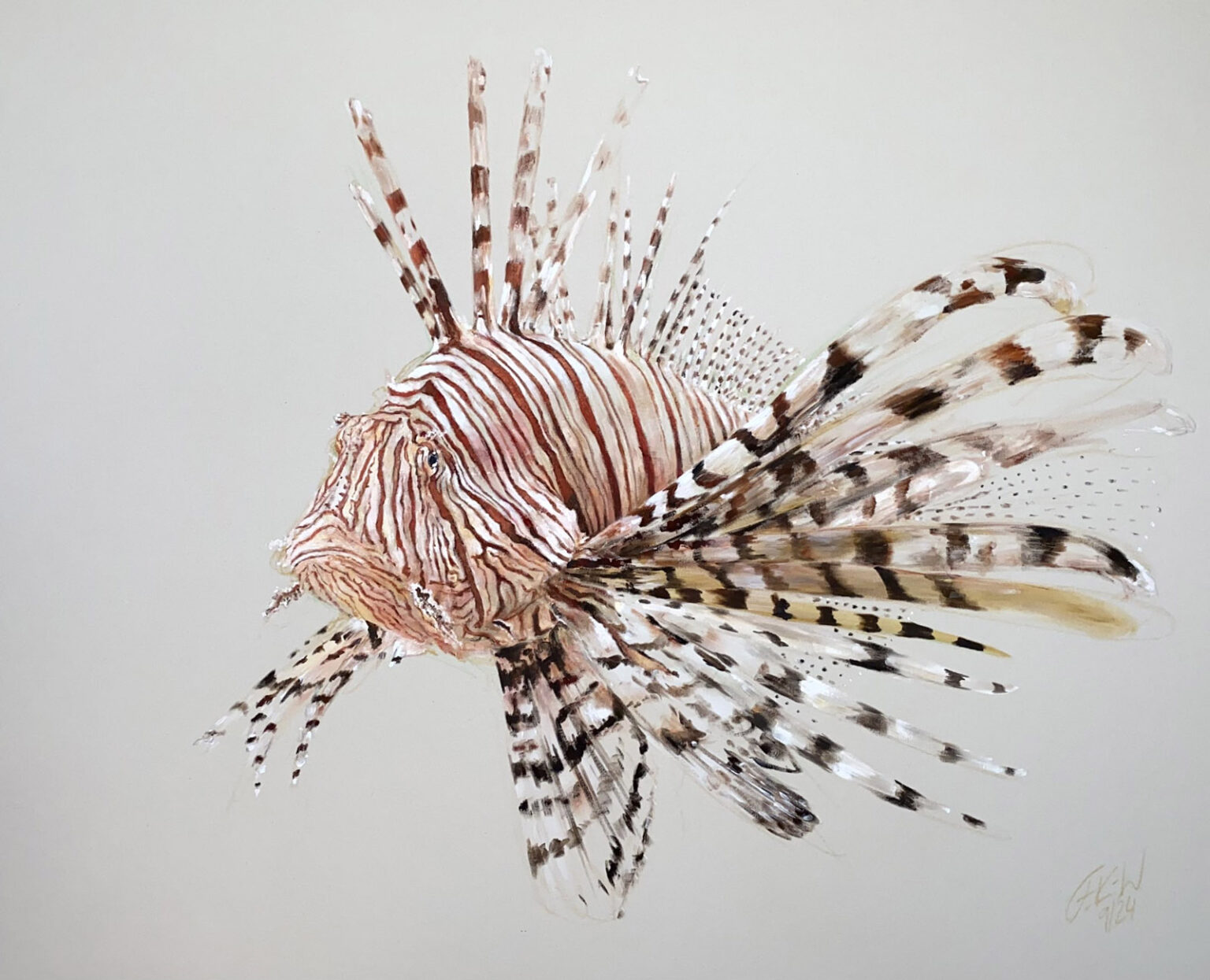 "Indischer Rotfeuerfisch", Ölkreide/Acryl auf Leinwand, 125cm x 160cm, 2024